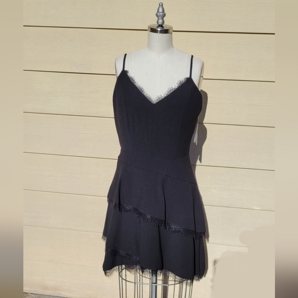 Gianni Bini spaghetti strap black lace trim dress